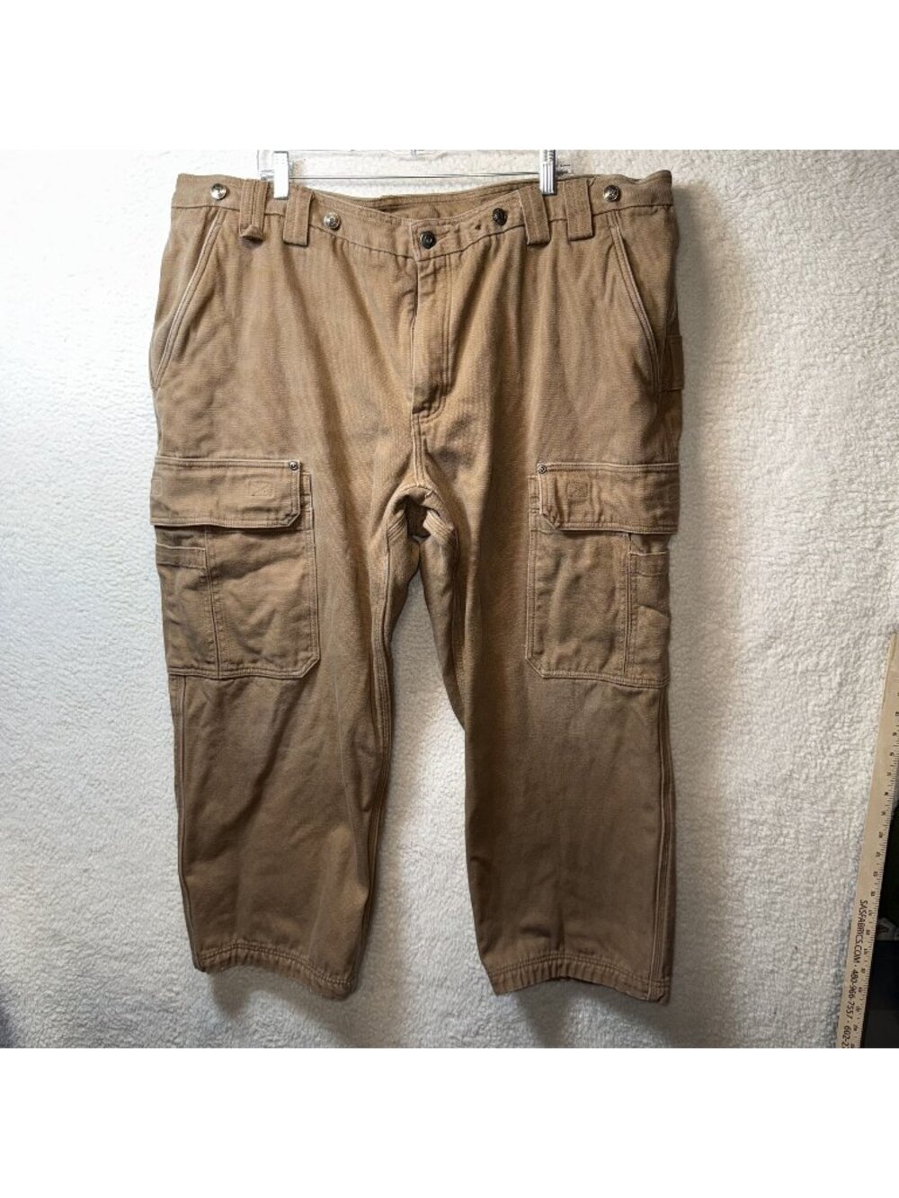 Duluth Trading Co Men Cargo Work Pants 46x29 Brown Fleece Lined Workwear Utility